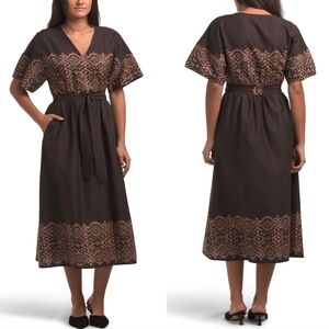 🤎🔹️MV 🔹️Chocolate Short Sleeve Printed  Midi Dress